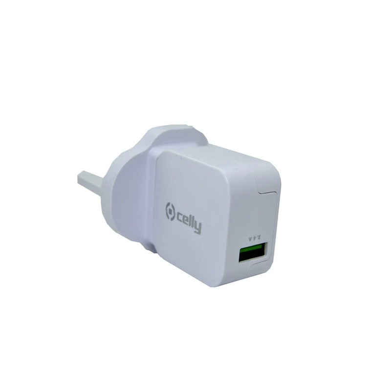 Celly Travel Turbo Charger With USB-C 2.4 Cable - White - شاحن
